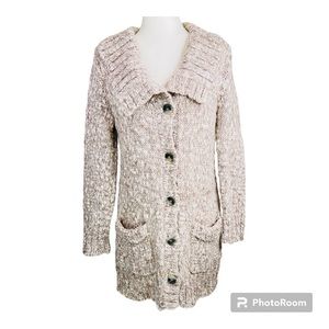 J.Jill Tan/Creme Wool Alpaca Blend Chunky Kint Button Up Cardigan Sweater